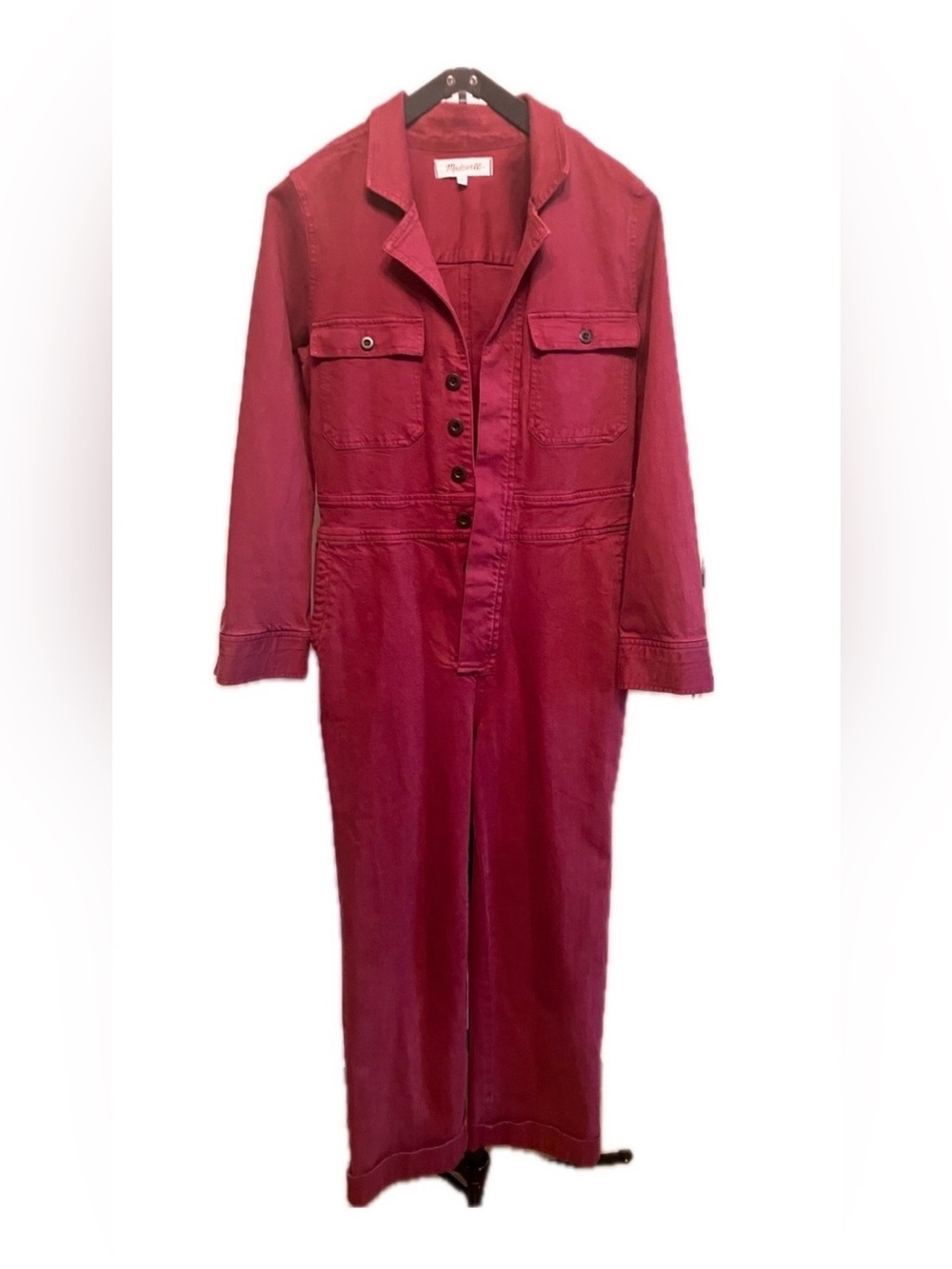 Madewell Long Sleeve Denim Coverall Jumpsuit Roseberry Red Size 4